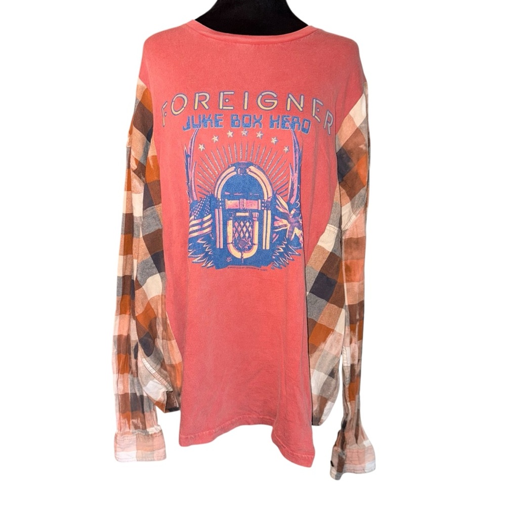 Reworked Upcycled Band Tshirt Flannel Bleached Festival Boho Size Medium Read